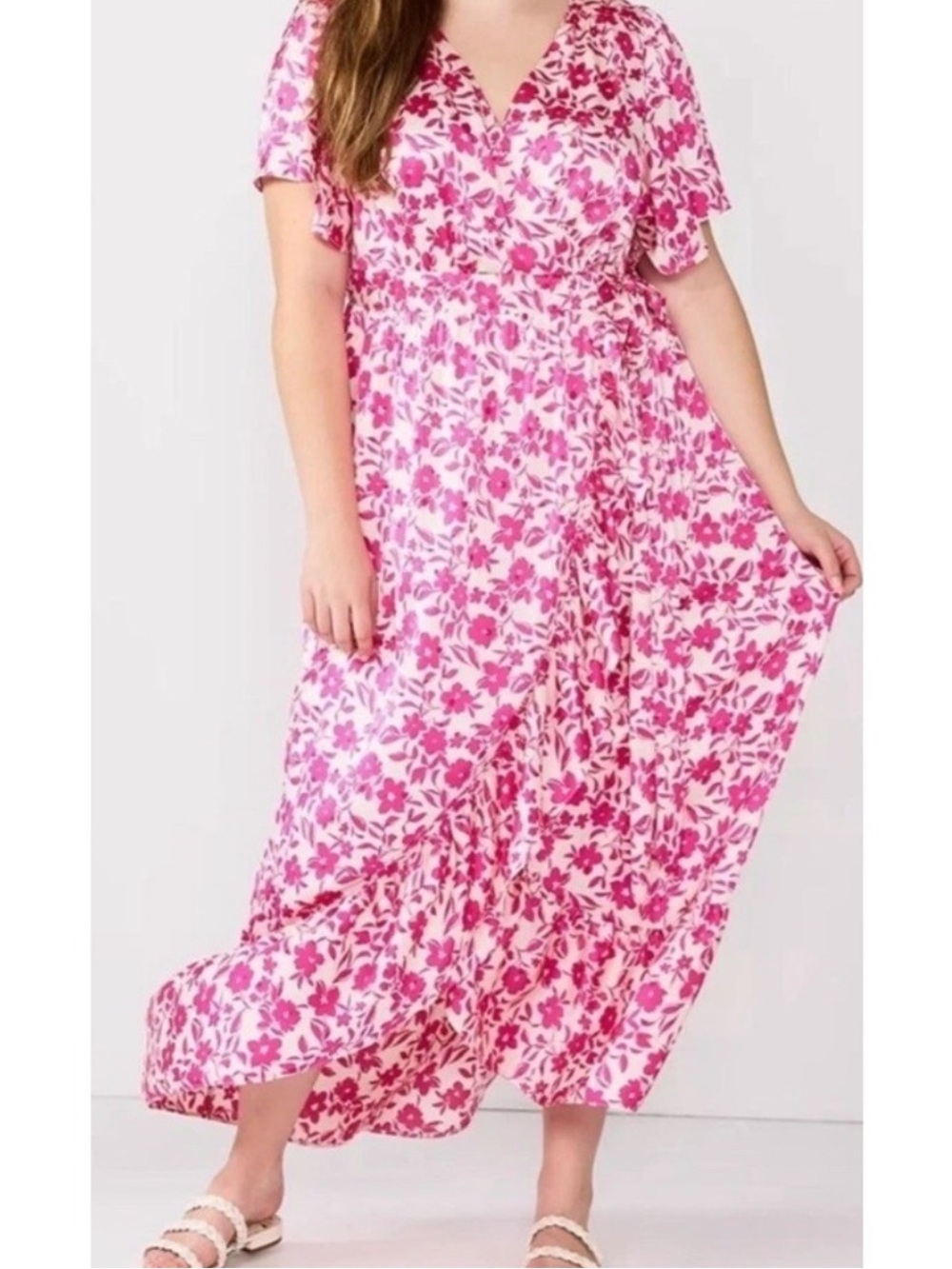 Draper James RSVP Pink Floral Wrap Maxi Dress Plus Size 2X